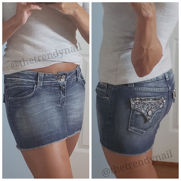 Flying Monkey Dresses & Skirts - 🔥 Vintage Rhinestone Denim Mini Skirt